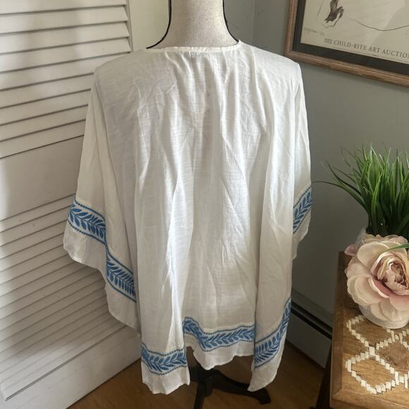 ANN TAYLOR Kimono Womens One Size White Blue Embroidered Shawl Bohemian - Picture 5 of 10